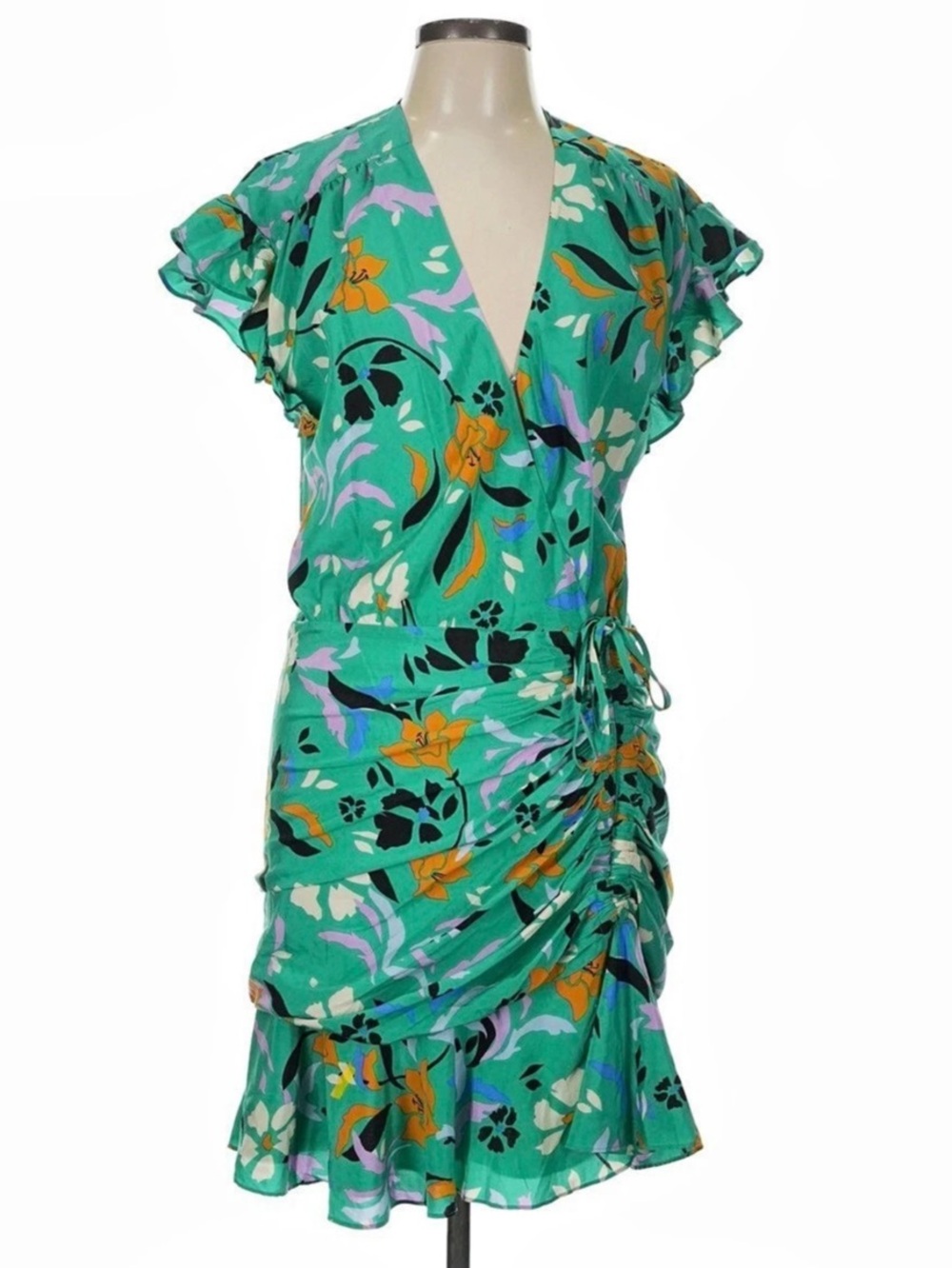 Veronica Beard Marla Silk Ruched Floral Asymmetrical Mini Dress Green 12